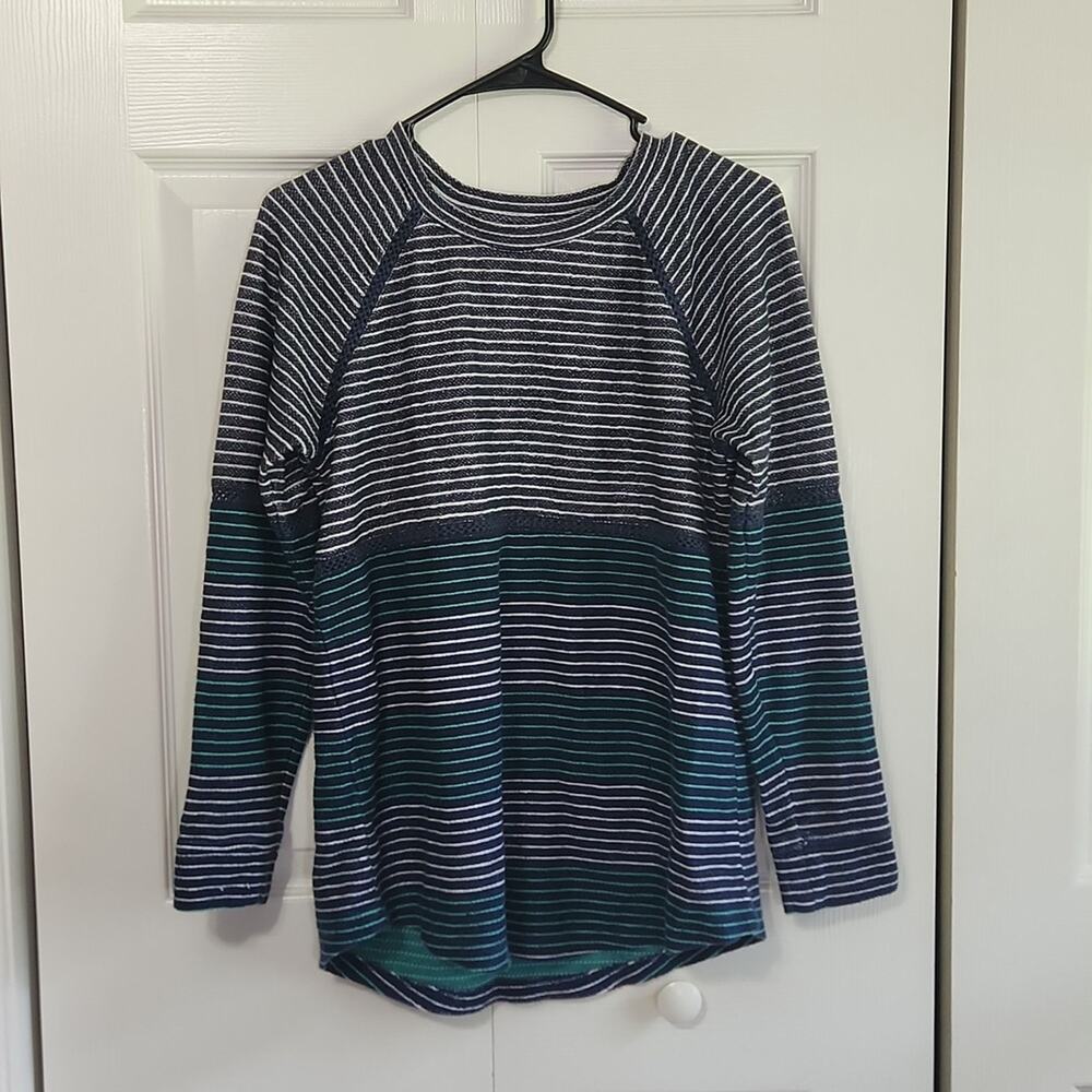 Lou & Grey Women's Striped Multi-Colored Long Sleeve Top Size Med Lace Pullover